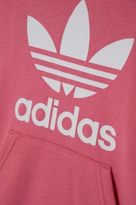 adidas Originals bluza copii TREFOIL HOODIE culoarea roz, cu glugă, cu imprimeu