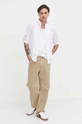 Hollister Co. camasa barbati, culoarea alb, cu guler button-down, regular