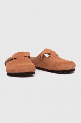 Birkenstock papuci din piele Boston barbati, culoarea portocaliu, 1027100