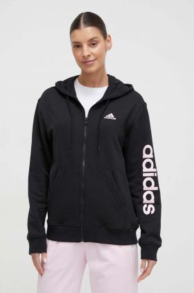 adidas hanorac de bumbac femei, culoarea negru, cu glugă, cu imprimeu  IS2072