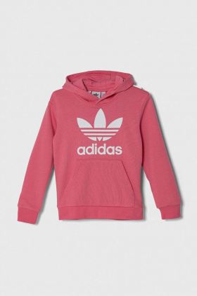 adidas Originals bluza copii TREFOIL HOODIE culoarea roz, cu glugă, cu imprimeu