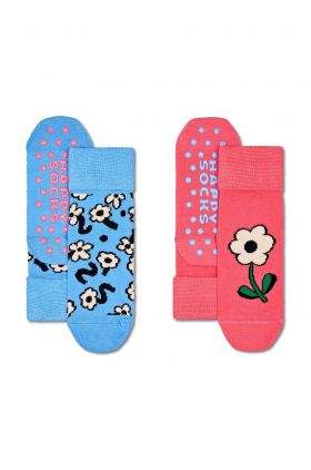 Happy Socks sosete copii Kids Flower Anti-Slip Socks 2-pack culoarea roz