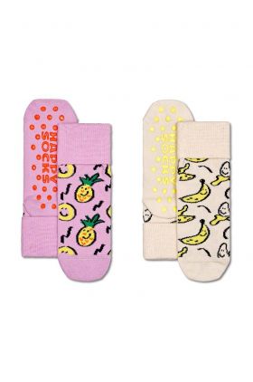 Happy Socks sosete copii Kids Pineapple Anti-Slip Socks 2-pack culoarea roz