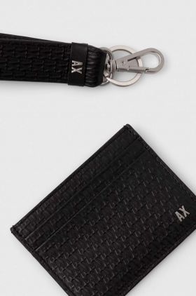 Armani Exchange card holder din piele si breloc culoarea negru