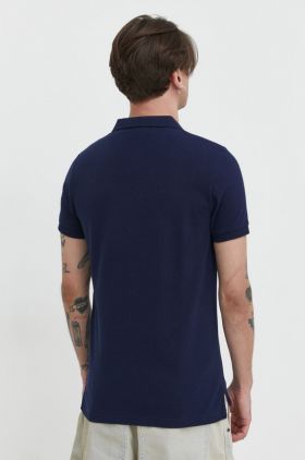 Superdry polo de bumbac culoarea albastru marin, cu imprimeu