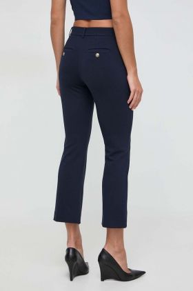 Marella pantaloni femei, culoarea bleumarin, evazați, high waist 2413780000000