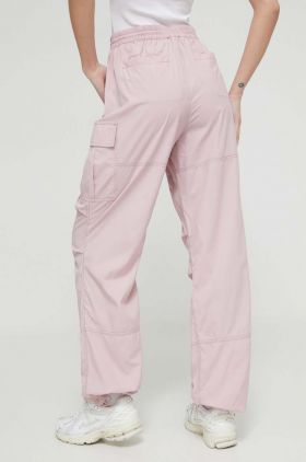 UGG pantaloni femei, culoarea roz, lat, high waist