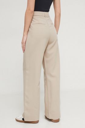 Abercrombie & Fitch pantaloni femei, culoarea bej, lat, high waist