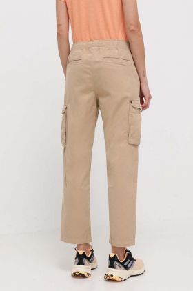 Napapijri pantaloni de bumbac culoarea bej, drept, high waist