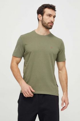 Napapijri tricou din bumbac barbati, culoarea verde, neted