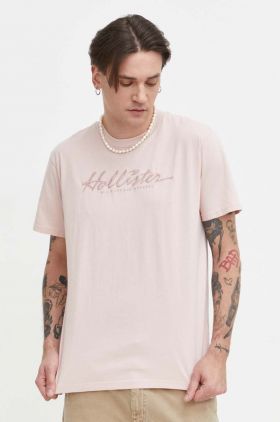 Hollister Co. tricou din bumbac barbati, culoarea roz, cu imprimeu