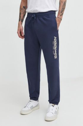 Abercrombie & Fitch pantaloni de trening culoarea albastru marin, cu imprimeu