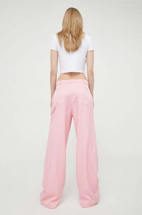 Moschino Jeans pantaloni femei, culoarea roz, lat, high waist