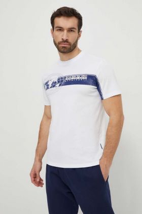 Napapijri tricou din bumbac barbati, culoarea alb, cu imprimeu