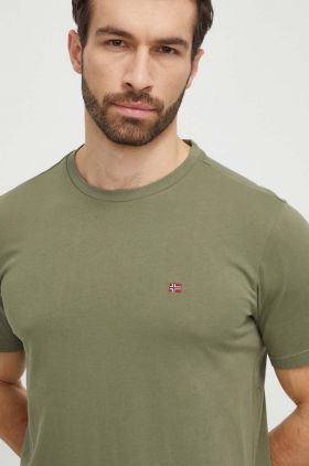 Napapijri tricou din bumbac barbati, culoarea verde, neted