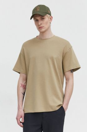 Solid tricou din bumbac barbati, culoarea verde, neted