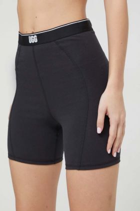 UGG pantaloni scurti femei, culoarea negru, neted, high waist