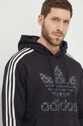 adidas Originals hanorac de bumbac bărbați, culoarea negru, cu glugă, cu imprimeu IS2933