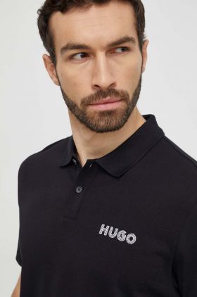 HUGO polo de bumbac culoarea negru, cu imprimeu 50509960