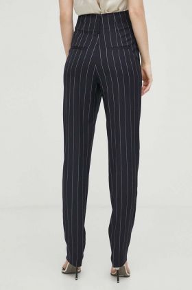 IRO pantaloni de lana culoarea albastru marin, drept, high waist