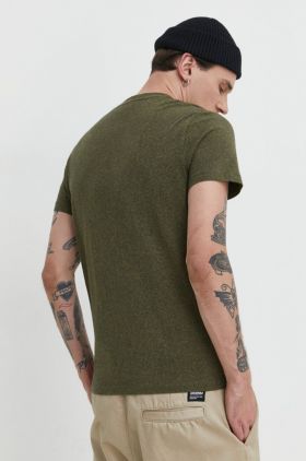 Superdry tricou din bumbac barbati, culoarea verde, melanj