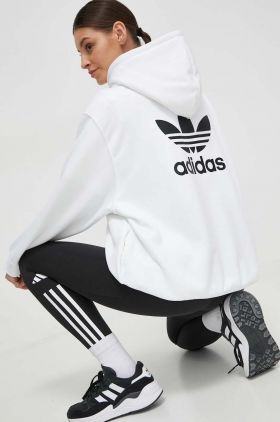 adidas Originals bluză femei, culoarea alb, cu glugă, cu imprimeu IP0586