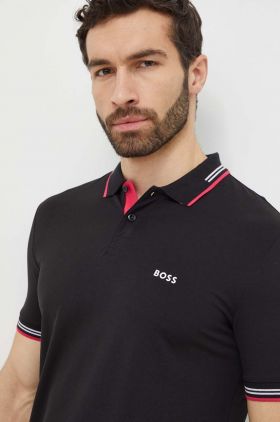 BOSS Green tricou polo bărbați, culoarea negru, cu imprimeu 50506193