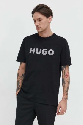 HUGO tricou din bumbac bărbați, culoarea negru, cu imprimeu 50509958