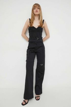 IRO pantaloni femei, culoarea negru, drept, high waist