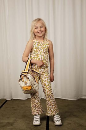 Mini Rodini pantaloni copii Flowers culoarea galben, cu imprimeu