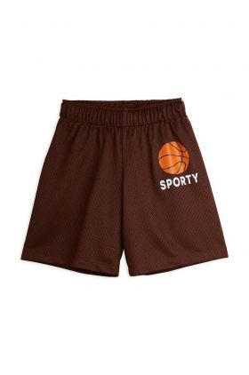 Mini Rodini pantaloni scurți copii Basket culoarea maro, cu imprimeu