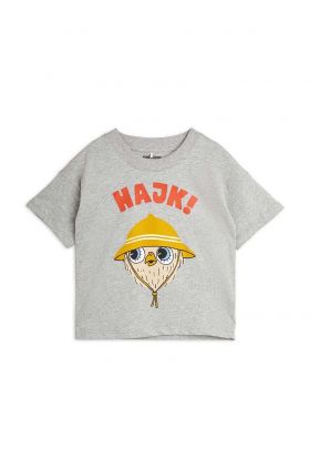 Mini Rodini tricou de bumbac pentru copii Hike culoarea gri, cu imprimeu