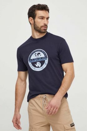 Napapijri tricou din bumbac barbati, culoarea albastru marin, cu imprimeu