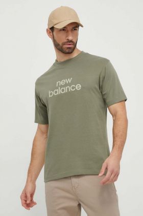 New Balance tricou din bumbac barbati, culoarea verde, cu imprimeu