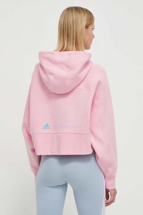 adidas by Stella McCartney bluză trening culoarea roz, cu glugă, cu imprimeu IT2538