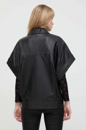 IRO camasa din piele cuoarea negru, cu guler clasic, relaxed