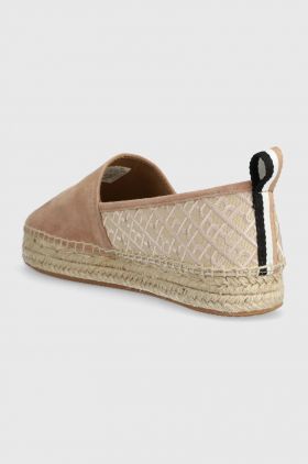 BOSS espadrile din piele intoarsa Madeira culoarea bej, cu platforma, 50516701