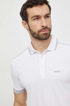 BOSS Green polo de bumbac culoarea alb, uni 50512995