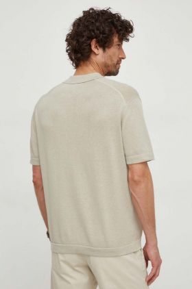 BOSS Orange cămașă din amestec de in culoarea bej, cu guler clasic, regular 50513139