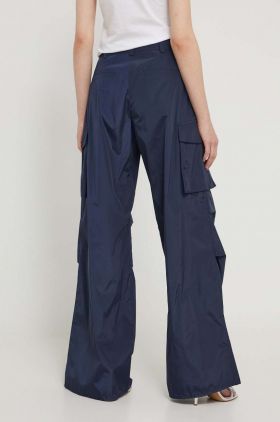 HUGO pantaloni femei, culoarea bleumarin, lat, high waist 50510894