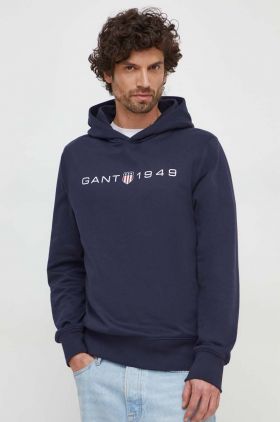 Gant bluza barbati, culoarea albastru marin, cu glugă, cu imprimeu