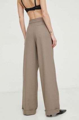 Won Hundred pantaloni femei, culoarea maro, drept, high waist 2877-14199