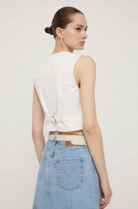 Abercrombie & Fitch vesta jeans culoarea bej, un singur rand de nasturi