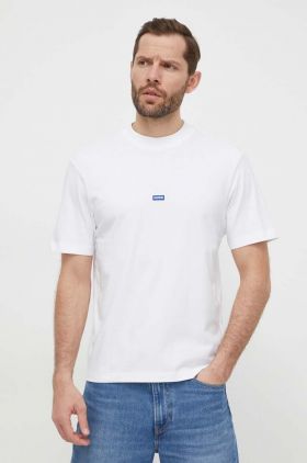 HUGO Blue tricou din bumbac bărbați, culoarea alb, uni 50509991