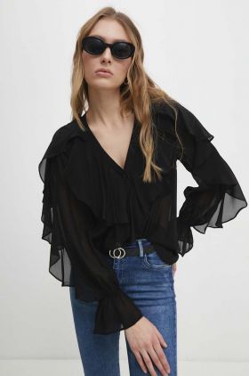 Answear Lab camasa femei, culoarea negru, regular