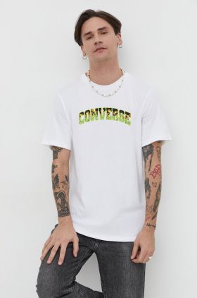 Converse tricou din bumbac barbati, culoarea bej, cu imprimeu