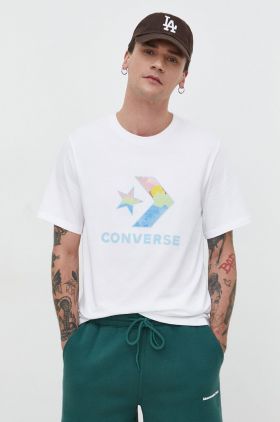 Converse tricou din bumbac barbati, culoarea bej, cu imprimeu