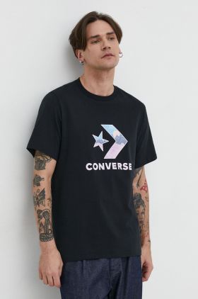 Converse tricou din bumbac barbati, culoarea negru, cu imprimeu