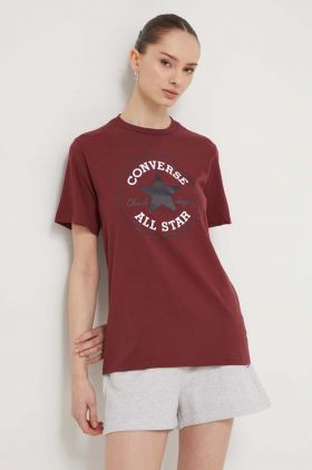 Converse tricou din bumbac culoarea bordo, cu imprimeu