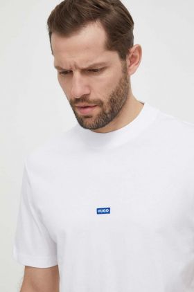 HUGO Blue tricou din bumbac bărbați, culoarea alb, uni 50509991